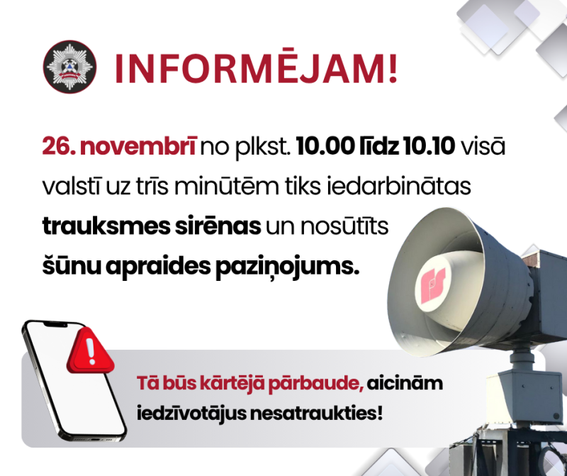 Trauksmes sirēnas 26. novembrī paziņojums