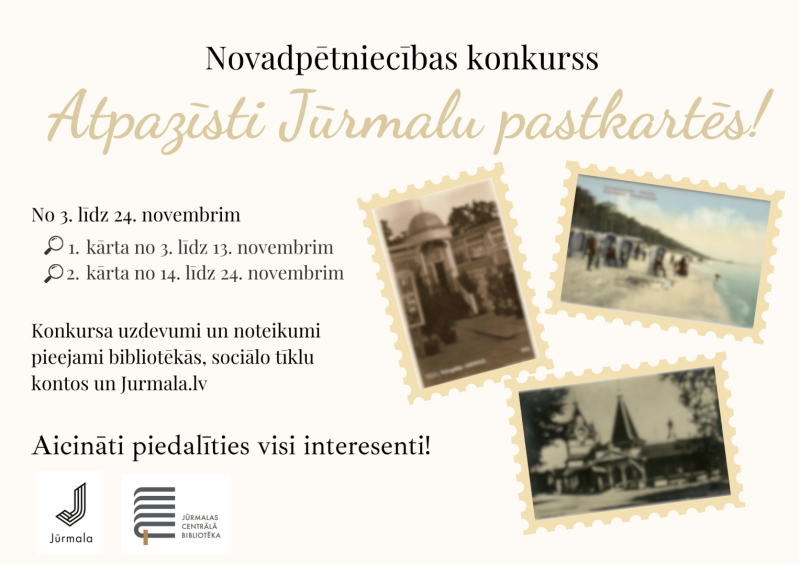 Novadpētniecības konkurss "Atpazīsti Jūrmalu pastkartēs!" norisinās no 3. līdz 24. novembrim
