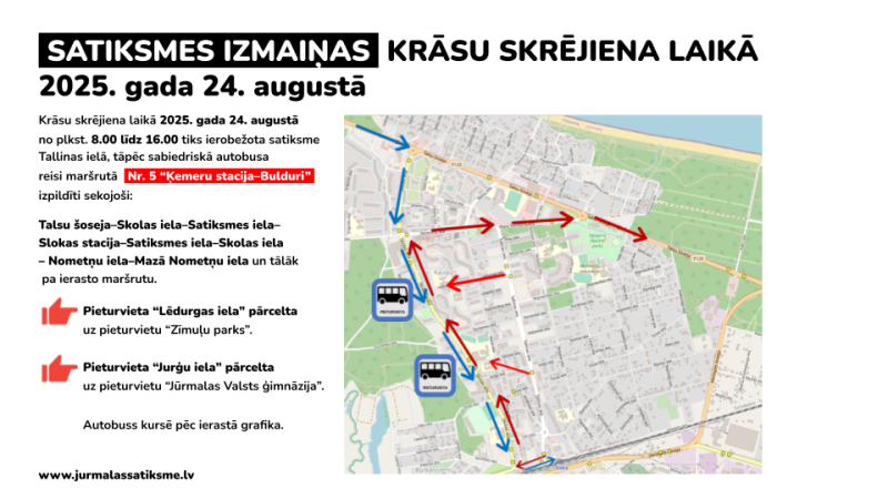 Satiksmes izmaiņas Krāsu skrējiena laikā 2025. gada 24. augustā1