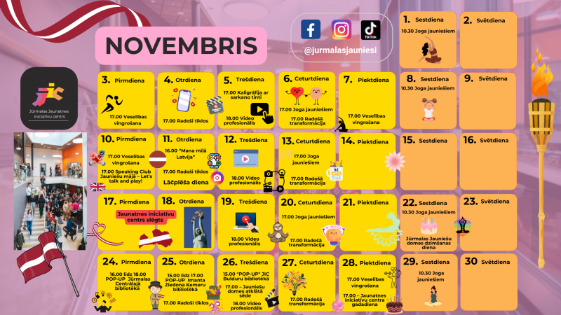 Jauniešu pasākumu kalendārs novembrim