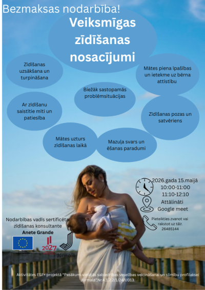 Zīdīšanas nodarbības plakāts 07.05.2026.