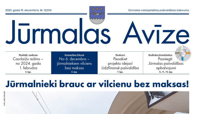 Jūrmalas Avīzes pirmā lapa 15122023