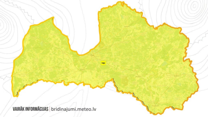 Dzeltena Latvijas karte ar uzrakstu vējš