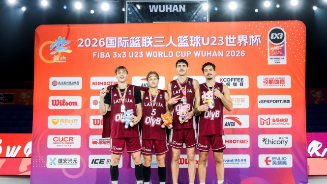3x3 basketbolisti Pasaules kausa apbalvošanā