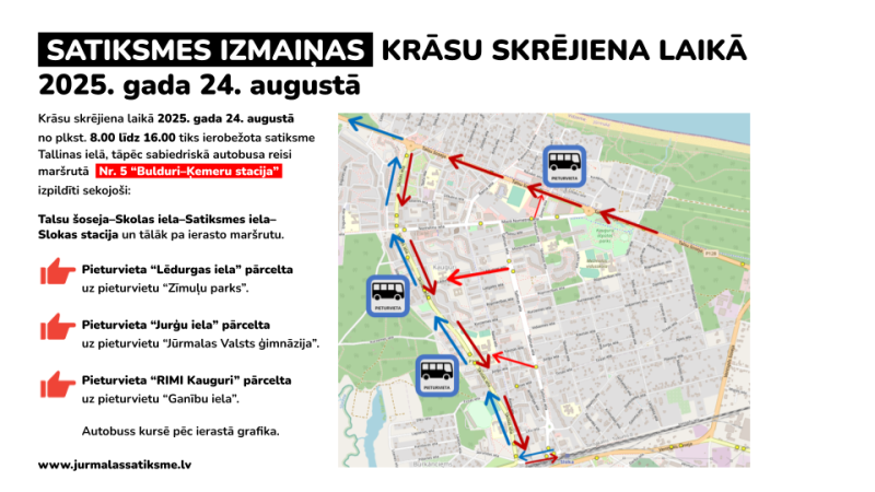 Satiksmes izmaiņas Krāsu skrējiena laikā 2025. gada 24. augustā2