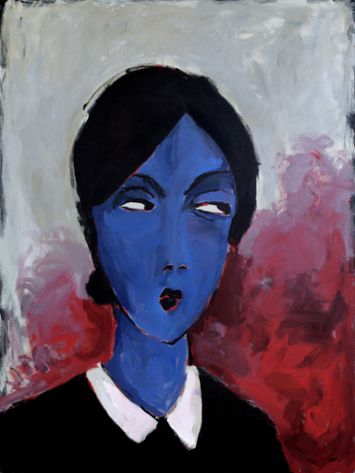 glezna ar portretu, kurā dominē spilgtas un kontrastējošas krāsas
