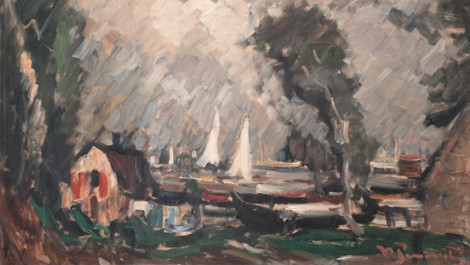 2.	Vilhelma Purvīša glezna “Pirms vētras”, tapusi ap 1936. gadu. Audekls, eļļa, 52,5 x72 cm, oriģināls Benešovas Mākslas un dizaina muzejā Čehijā. 