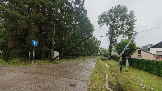 vētrā sagāzts elektrības stabs