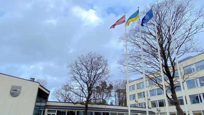 Ukrains karogs pie domes