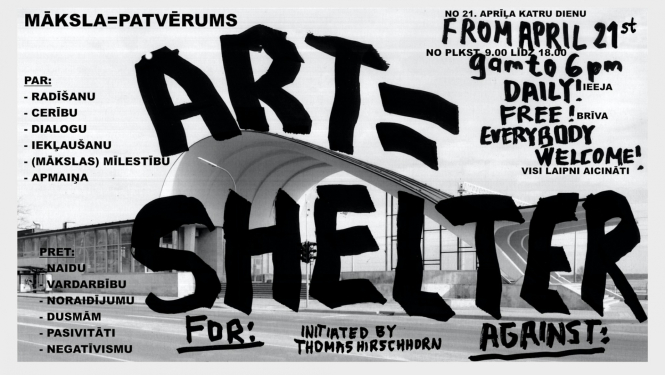Mākslas projekta “Art=Shelter | Māksla=Patvērums” afiša