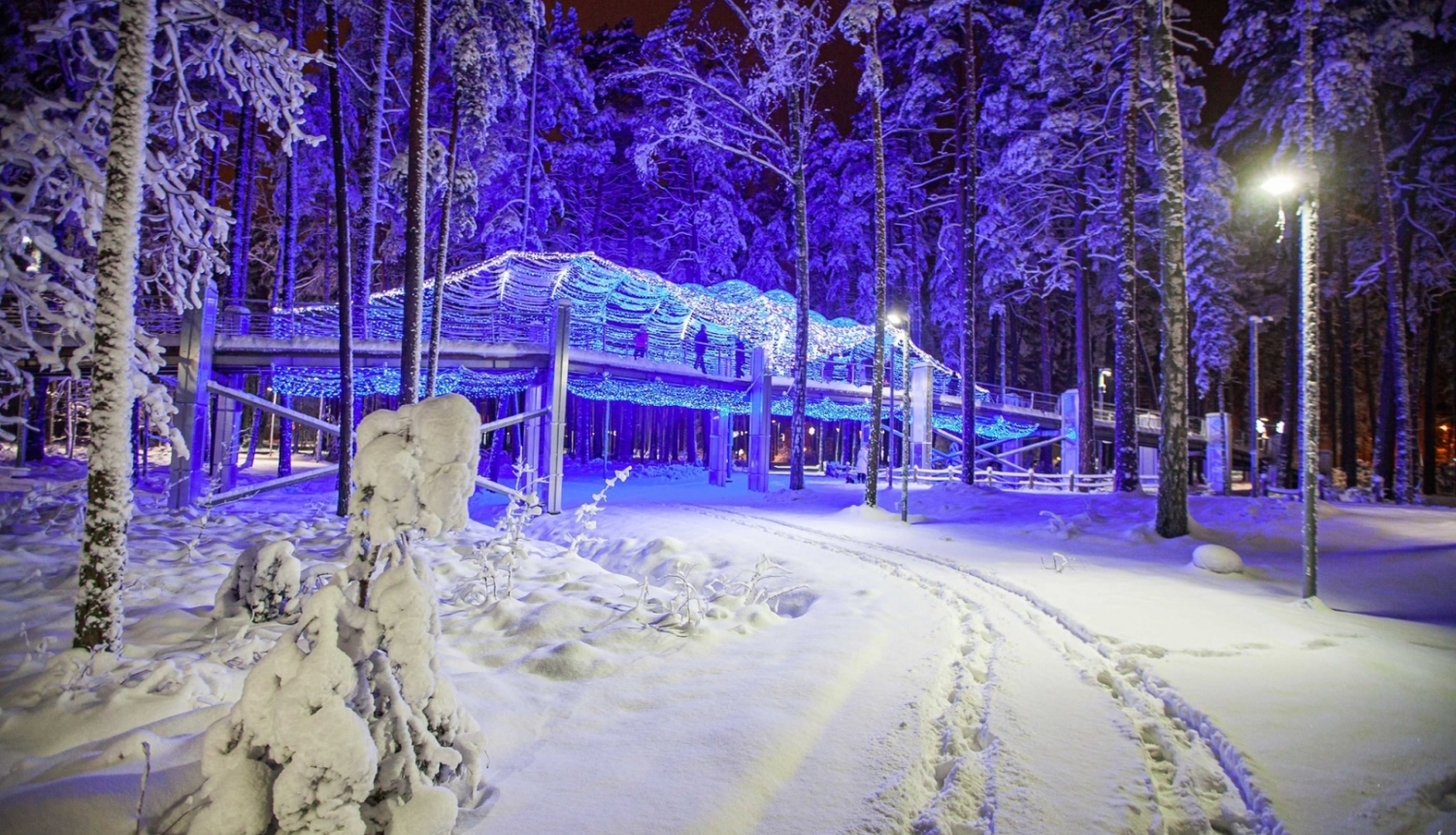 Gaismas parkā lielākais objekts - jūras viļņa formā veidotais parka tiltiņš