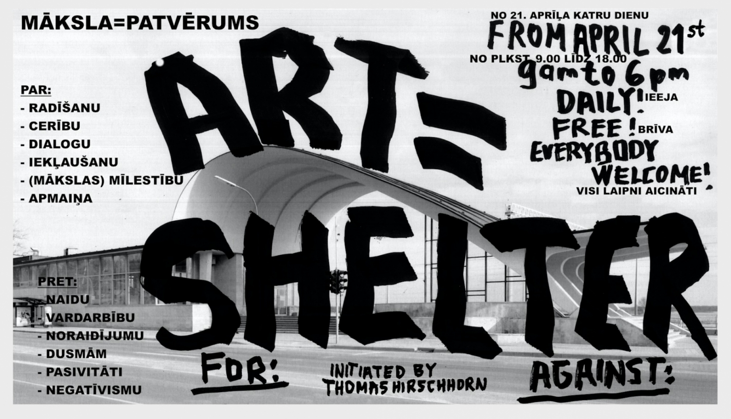 Mākslas projekta “Art=Shelter | Māksla=Patvērums” afiša