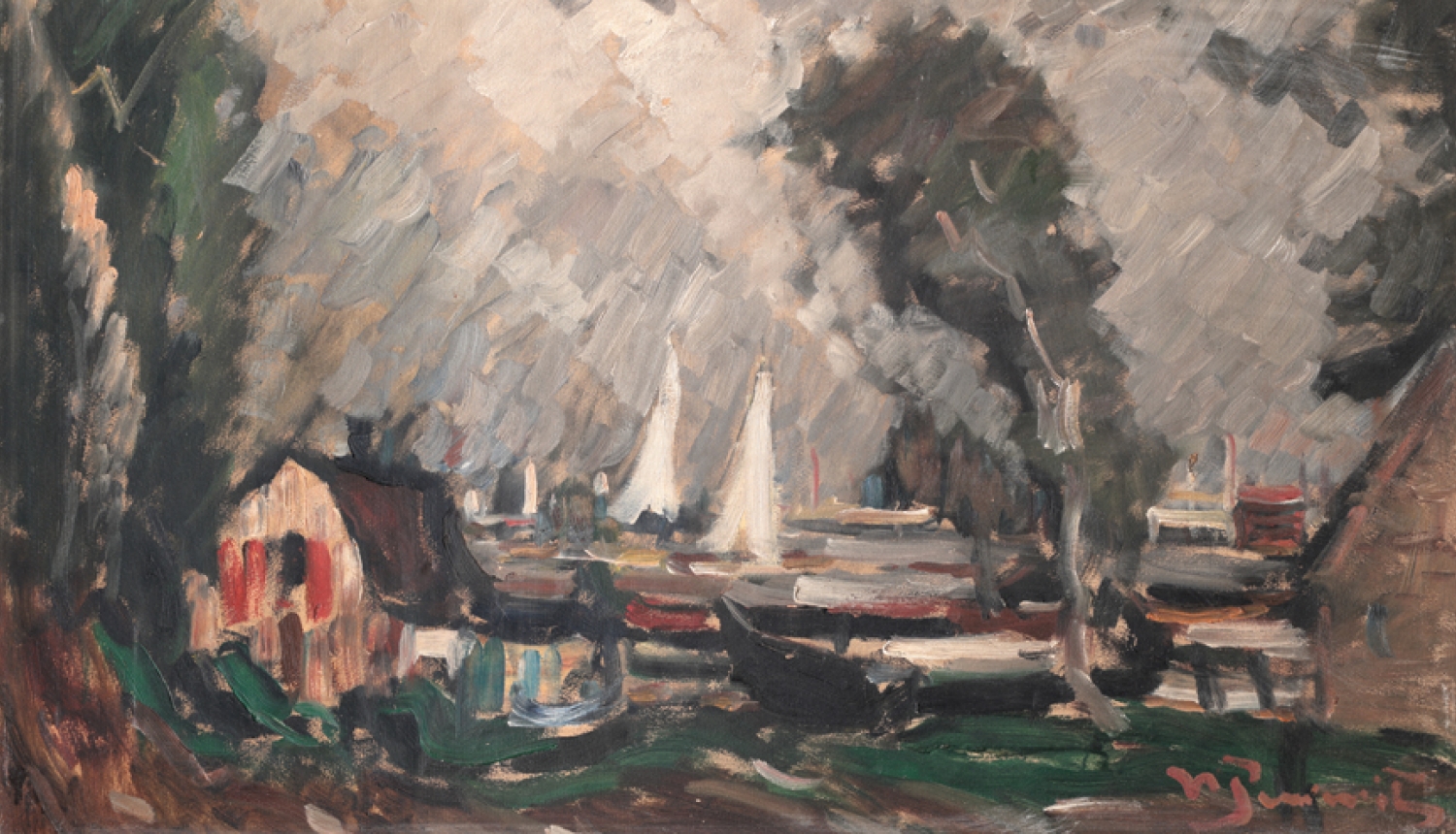 2.	Vilhelma Purvīša glezna “Pirms vētras”, tapusi ap 1936. gadu. Audekls, eļļa, 52,5 x72 cm, oriģināls Benešovas Mākslas un dizaina muzejā Čehijā. 